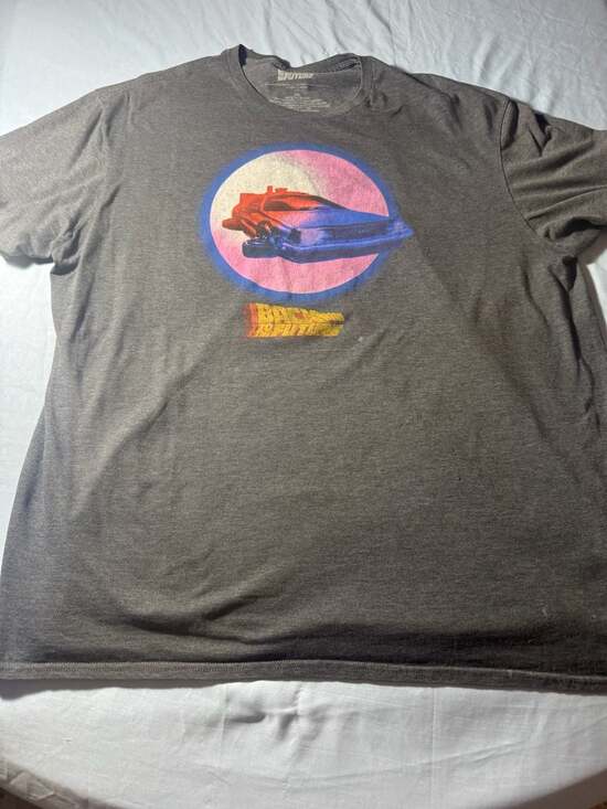 Back to the Future DeLorean Time Machine Graphic T-Shirt Gray Men's 2XL